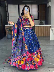 Bouteille verte art soie imprimé lehenga avec dupatta sorties confortables et tous les jours belle dupatta - Product Image 5