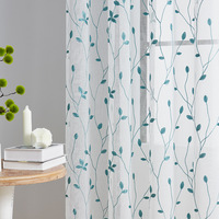 Rideau de fenêtre en baie translucide en polyester et mousseline, style pastoral, avec motif de feuilles brodé exclusif et œillets, à fixation murale