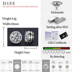 Nuevos Pendientes Magnéticos <span class=keywords><strong>de</strong></span> Diamante Moissanita VVS en Plata Esterlina 925 para <span class=keywords><strong>Hombre</strong></span>, Joyería <span class=keywords><strong>de</strong></span> Moda con Certificado GRA para Dropshipping - Product Image 6