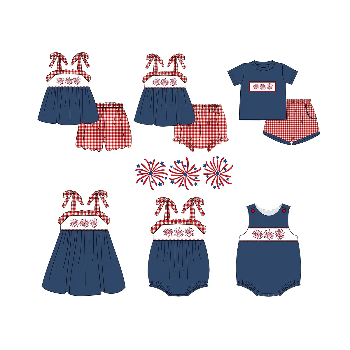 Puresun personnalisé 4 juillet enfants vêtements été printemps jour de l'indépendance bébé garçon vêtements avec broderie de feu d'artifice