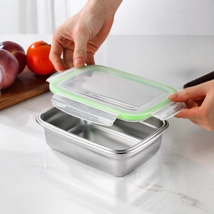 Stainless Steel Food Storage <b>Container</b> Rectangle Clip-On Lid Travel Use - Product Image 1