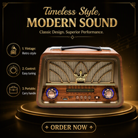 Radio de bureau domestique rétro vintage FM AM SW 3 bandes avec lecteur MP3 BT USB TF, batterie rechargeable 1200 mAh, personnalisable OEM ODM avec logo privé