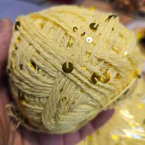 Fil de coton pailleté jaune citron 50g-Matériau artisanal de qualité supérieure - Product Image 1