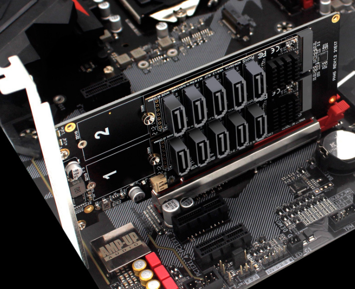 Carte Contrôleur PCIe 3.0 X8 - 4 Ports M.2 NVMe - RAID 0/1 - KALEA-INFORMATIQUE