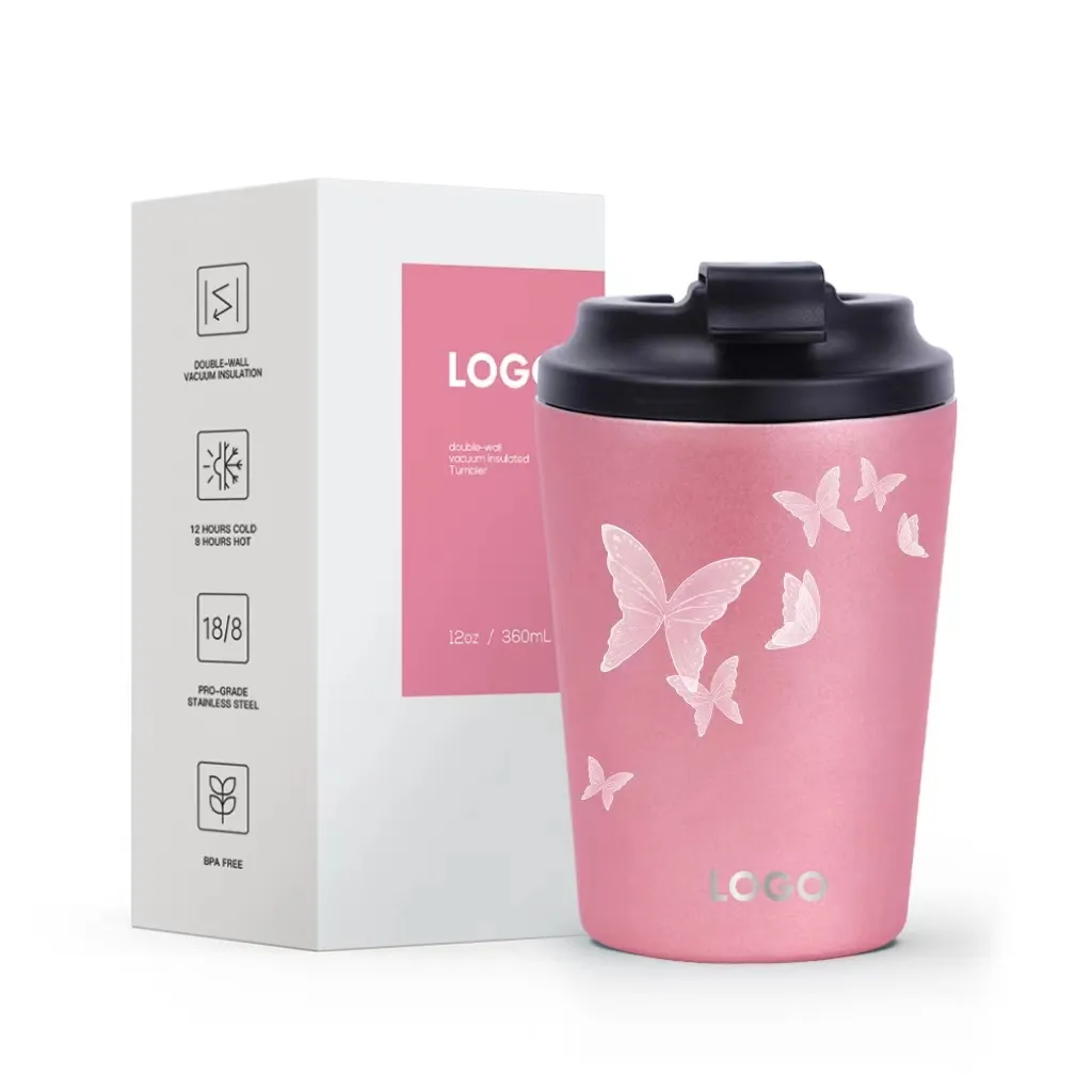 Vaso de acero inoxidable con aislamiento de 12oz sin BPA OEM, aislamiento al vacío de grado alimenticio de doble pared con logotipo y diseño personalizados