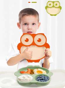<strong>Owl</strong> Shape Custom Silicone Baby Kids Feeding Dinner <strong>Plates</strong> Set Dishwasher Safe Children Tableware Kitchen Service - Product Image 5