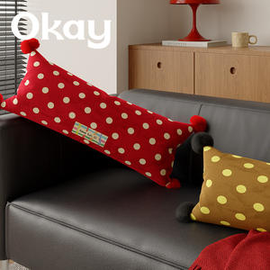 โอเค โพลก้าดอท หมอนรองเอว ทรงสี่เหลี่ยมผืนผ้า ซักได้ ไส้ใยฝ้าย PP สีแดง เหลือง เขียว น้ำตาล หมอนโซฟาห้องนั่งเล่น หมอนในรถ - Product Image 3