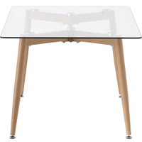 Table à manger rectangulaire moderne nordique réglable en verre trempé avec pieds en métal à transfert de chaleur pour appartement et hôtel