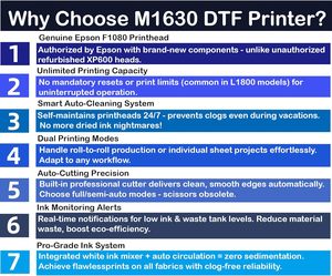Paquete de Impresora DTF M1630 Pro con Agitador Automático de Polvo |   Impresión Directa a Película de 6 Colores |   Ancho de Impresión de 30 cm para Prendas Personalizadas - Product Image 4