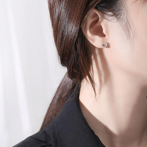 Boucles d'oreilles personnalisables en cuivre, version éternelle, en argent sterling S925, avec zircon cubique taille ronde, motif cœur creux, pour femmes - Product Image 5