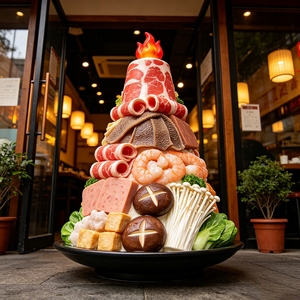 Escultura de Fibra de Vidrio F135 para Comida Caliente, Combinación de Carne de Res, Camarones y Champiñones, Resistente a la Intemperie, para Restaurantes al Aire Libre, Personalizable - Product Image 1