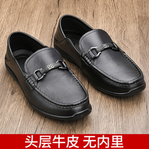 Mocassins en cuir véritable pour hommes, bout rond, à enfiler, souples, plats, décontractés, couleur unie, avec boucle, collection printemps - Product Image 5