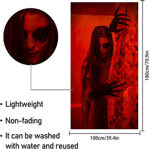 Joyeux Halloween décoration horreur <span class=keywords><strong>film</strong></span> décorations bannière toile de fond PE porte couverture pour <span class=keywords><strong>la</strong></span> fête des enfants - Product Image 2