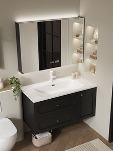Mueble de Baño Curvo de Elegancia Francesa con Lavabo Integrado, Espejo Inteligente Antivaho, Tablero de Melamina con Acabado Lacado, Grado Hospitalario - Product Image 4