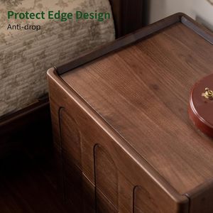 Table de chevet moderne <span class=keywords><strong>en</strong></span> noyer massif avec tiroirs cintrés, petite table d'appoint pour chambre à coucher - Product Image 5