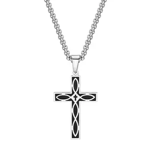 Vente en gros Acier inoxydable croix celtique pendentif colliers bijoux couleur noire émaux pendentif collier