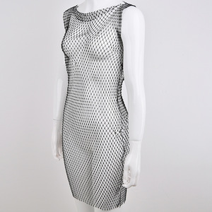 Vestido midi sin mangas con cuello redondo de malla para mujer, ropa de club con capas transparentes - Product Image 2