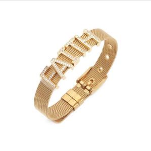 BC2004 Popolare Oro Placcato In Acciaio Inossidabile Della Maglia Regolabile Wristband Del Braccialetto <span class=keywords><strong>con</strong></span> Diamante DELLA CZ Pavimenta Lettere Parole di Fascino del Cursore - Product Image 5