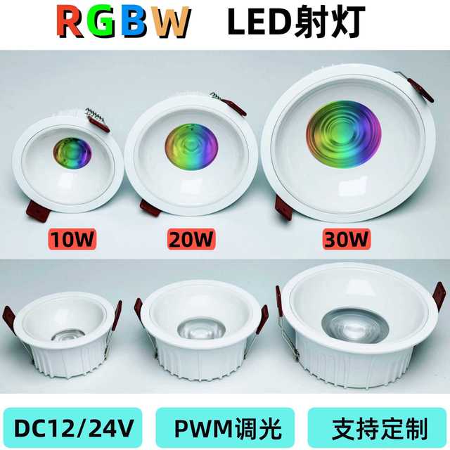 5 Pcs/Pack 10W 20W 30W DC12V DC24V 30 Degree 4/5 Wires PWM RGB/RGBW No IC LED Downlight Indoor Use Anti-glare Ambient Lighting