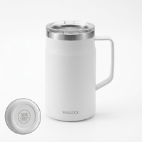 Gobelet isotherme en acier inoxydable 304 avec poignée, anti-fuite, réutilisable, pour le bureau, la maison et l'extérieur