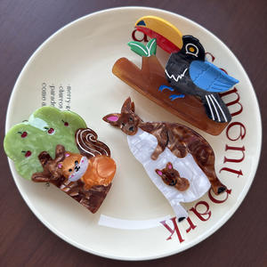 مشبك شعر أسيتات بتصميم جديد على شكل حيوان الغابة السنجاب، مشبك شعر أسيتات لطيف على شكل حيوان الكنغر، مشبك شعر مخصص للنساء - Product Image 2