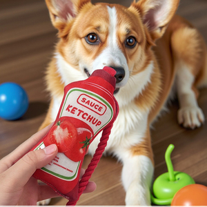 <b>Plush</b> Squeaky Sauce Bottle Pet Toy - Crinkle Rope Chew Toy for <b>Cats</b> & Dogs Hot - Product Image 3