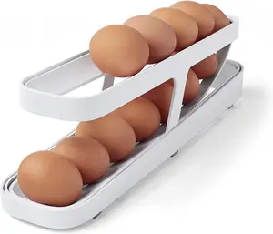 Cozinha Organizadores Multifunções Automáticas 2 Tier Rolling Egg Storage Container Egg Dispenser para Geladeira Food Container