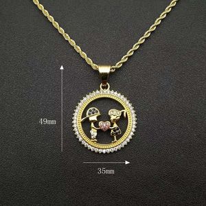 Lovers Round Pendant <b>Necklace</b> Stainless Steel Gold Plated With Colored Diamonds Gift For Couples - Product Image 2