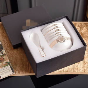 Juego de 6 Tazones de Porcelana Fina de 4.5 Pulgadas con 6 Cucharas, Serie Golden Head - Product Image 2