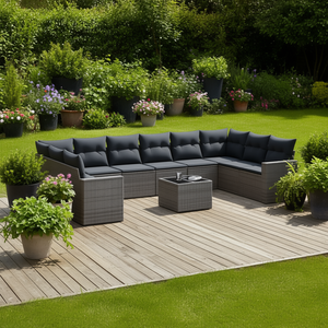 Dark Grey Rattan <b>Garden</b> <b>Sofa</b> Set 6 Seater Weather Resistant Outdoor Furniture Contemporary Design - Product Image 2