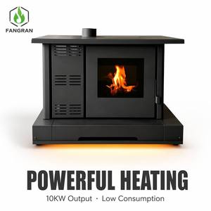 Poêle à granulés Fangran 150ZX 10kW avec trémie de 6kg, cheminée à air chaud à foyer dissimulé pour maison et tente 80m² - Product Image 1