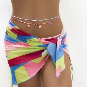 Go Party Boho Summer Beach Colored Rice Beaded Body Jewelry Sexy Body Chain Multi Flower Pendant Belly Waist Chain Women