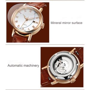 Couple Automatic <b>Mechanical</b> Water Resistant Crystal Roman Dial Leather Strap Unisex <b>Watch</b> - Product Image 6