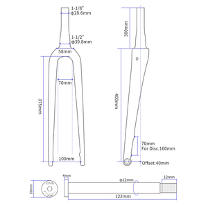 27.5er Giảm Dần Cứng Nhắc Fork Full Carbon Fiber Road Bike Front Fork Sỏi Xe Đạp Cứng Ngã Ba 700C - Product Image 2