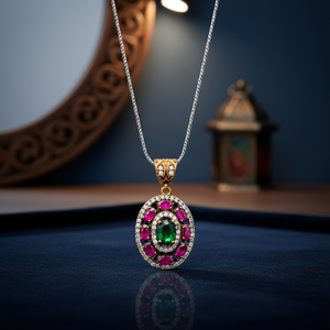 Oxidized Emerald Ruby Zircon Stone Oval Shape Authentic <b>Silver</b> Pendant Turkish Wholesale 925 <b>Silver</b> Jewelry - Product Image 3