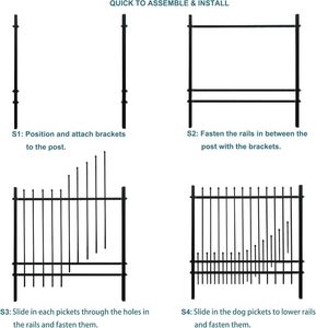 Kim loại hàng rào Panels với Dog pickets, 6ft H x 6.5ft W thép mạ kẽm hàng rào <span class=keywords><strong>DIY</strong></span> cài đặt cho ngoài trời Vườn hàng rào - Product Image 6