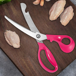 <b>Kitchen</b> <b>Scissors</b> Stainless Steel 8 In Rose Red Straight Head With Bottle Opener For Home Use - Product Image 3