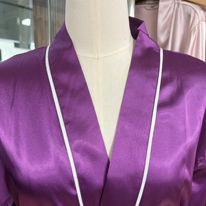 Robes Kimono Simples en Soie Satinée Grande Taille à Manches Longues, Longueur Mollet, Couleur Unie, Col en V, Robe de Soirée SPA, Robe de Nuit Personnalisée - Product Image 3