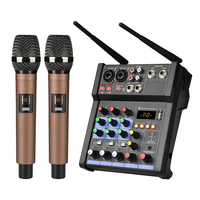 Mikrofon Nirkabel dengan Mixer Audio, 2 Mikrofon Dinamis Logam Genggam, Mixer Audio Mini untuk Karaoke, Keluarga, Pesta