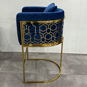 Chaise <span class=keywords><strong>de</strong></span> comptoir haute en nid d'abeille <span class=keywords><strong>de</strong></span> luxe en acier inoxydable doré, <span class=keywords><strong>tabouret</strong></span> <span class=keywords><strong>de</strong></span> <span class=keywords><strong>Bar</strong></span> en velours pour hôtel et maison - Product Image 2
