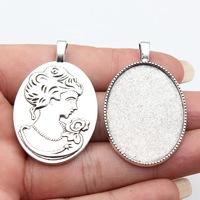 Pendentif ovale pour portrait de dame, en alliage de bronze antique, avec cadre vierge pour cabochon victorien, pour collier