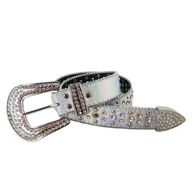 Cinturón de moda para mujer, cinturón de diamantes de imitación con tachuelas, cinturón occidental para mujer