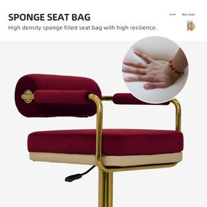 <span class=keywords><strong>Tabouret</strong></span> de <span class=keywords><strong>bar</strong></span> moderne réglable en velours bordeaux et métal doré de luxe, rembourré, pour comptoir de <span class=keywords><strong>bar</strong></span>, cuisine, café, salon - Product Image 5