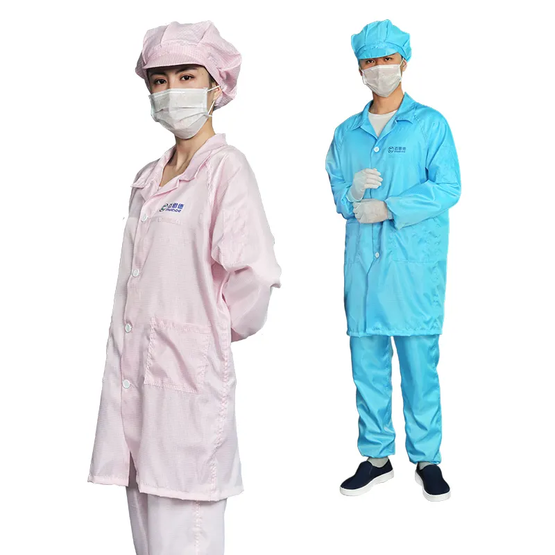 5mm grid polyester cotton labcoat ESD safety clothing cleanroom antistatic coat white ESD Antistatic Smock