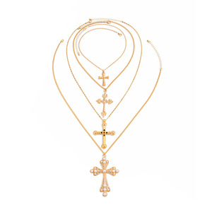 Ensemble de colliers tendance et imposants avec pendentif croix, collier ras-du-cou à maillons de perles, breloque religieuse chrétienne, cadeau - Product Image 5