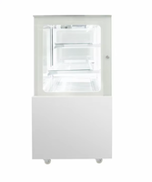 Vitrine Réfrigérée Commerciale Blanche Droite en Verre pour Gâteaux, avec Refroidisseur d'Air, Éclairage LED, Anti-Buée, en Verre Trempé pour Pâtisseries et Desserts