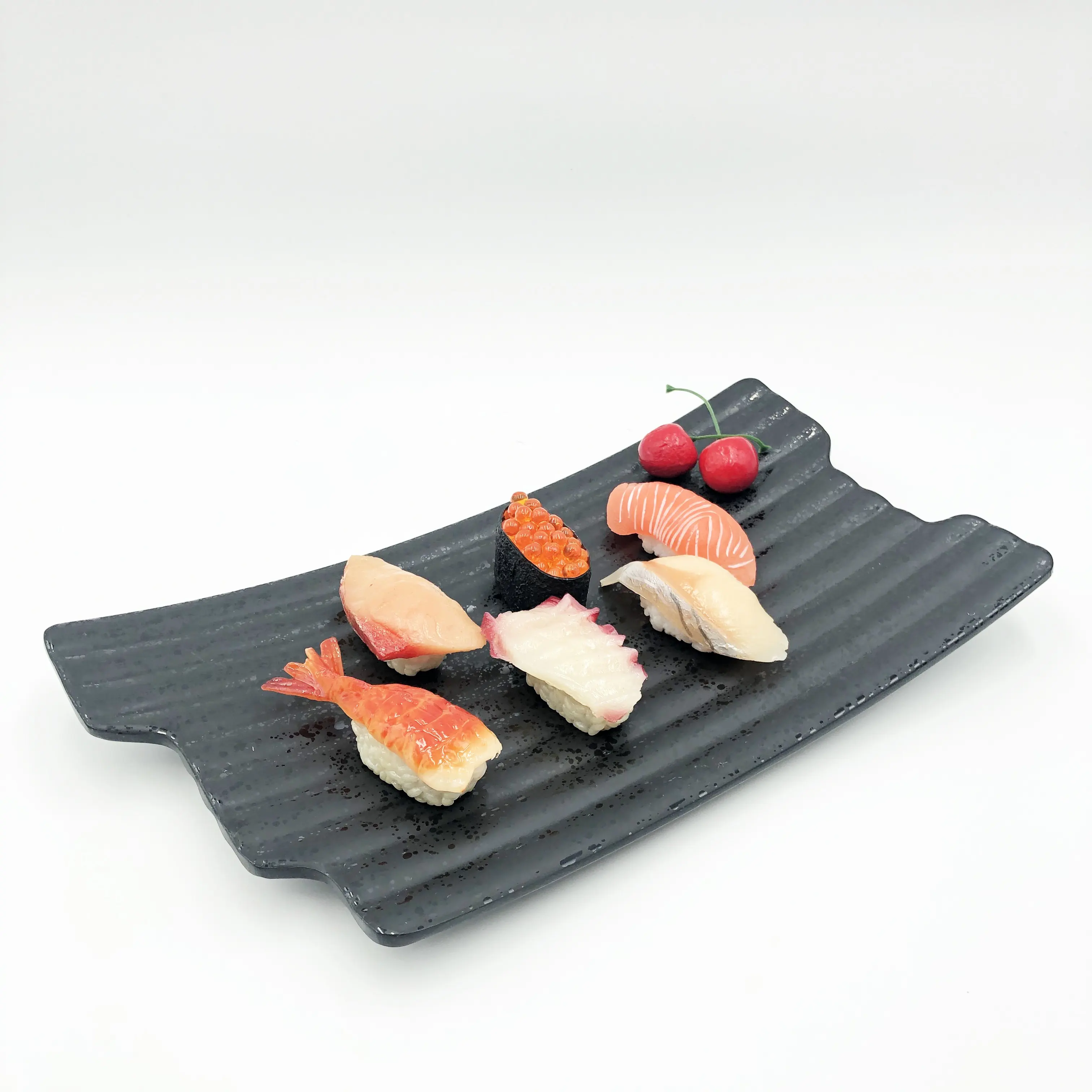 Unzerbrechliche Plastik Restaurant Melamin Boot Form Sushi-Platte Catering schwarze Teller