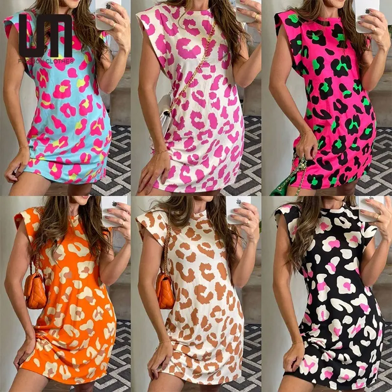 Liu Ming Hot Selling 2023 Summer Women O Neck Leopard Print Bodycon Party Short Mini Dresses