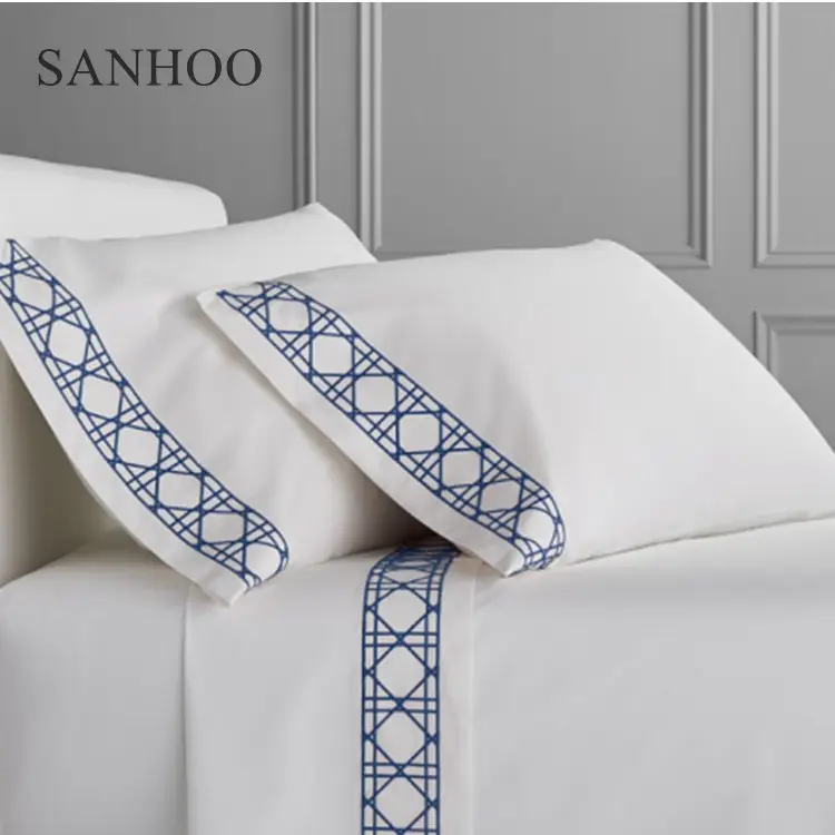 SANHOO-juego de sábanas de satén para Hotel, sábanas blancas de doble tamaño, 60s, 300TC
