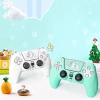 Coque en silicone antidérapante avec oreilles de chat mignonnes pour manette PS5, capuchons de joystick, autocollants pour pavé tactile en forme de patte de chat, ensemble de protections